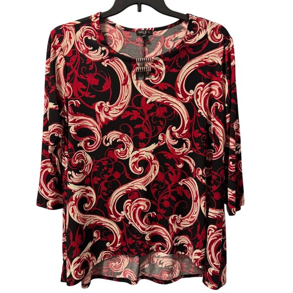 Sami & Jo Womens Plus Baroque Print Top red black  Size 1X Tunic - Picture 1 of 12